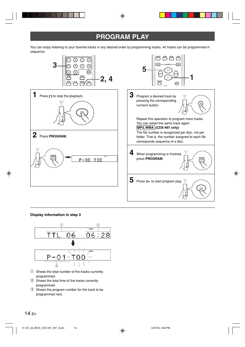Program play | Yamaha CDX-497 User Manual | Page 16 / 228