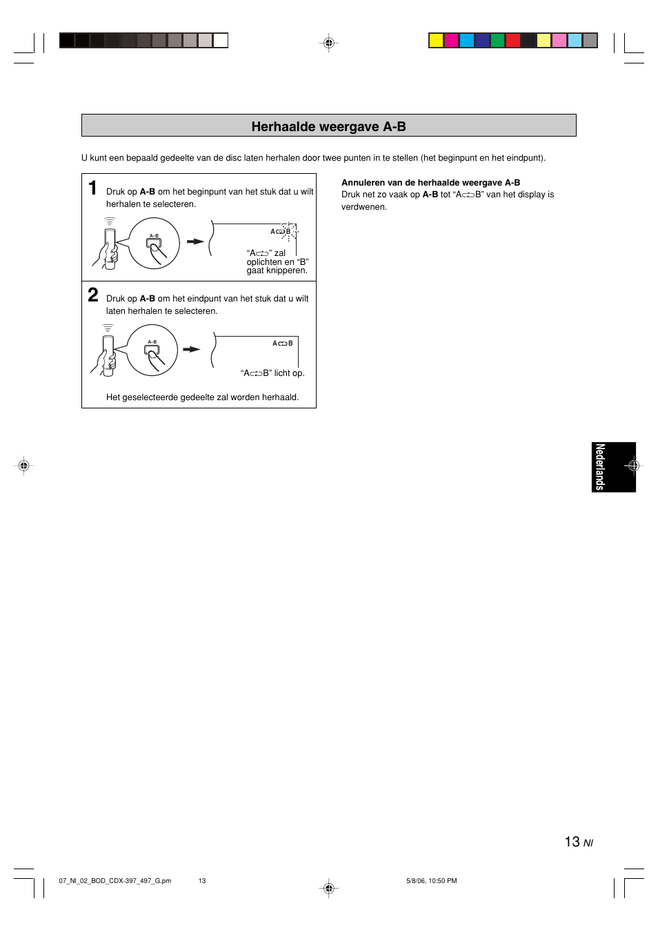 Herhaalde weergave a-b, English, Nederlands | Yamaha CDX-497 User Manual | Page 165 / 228