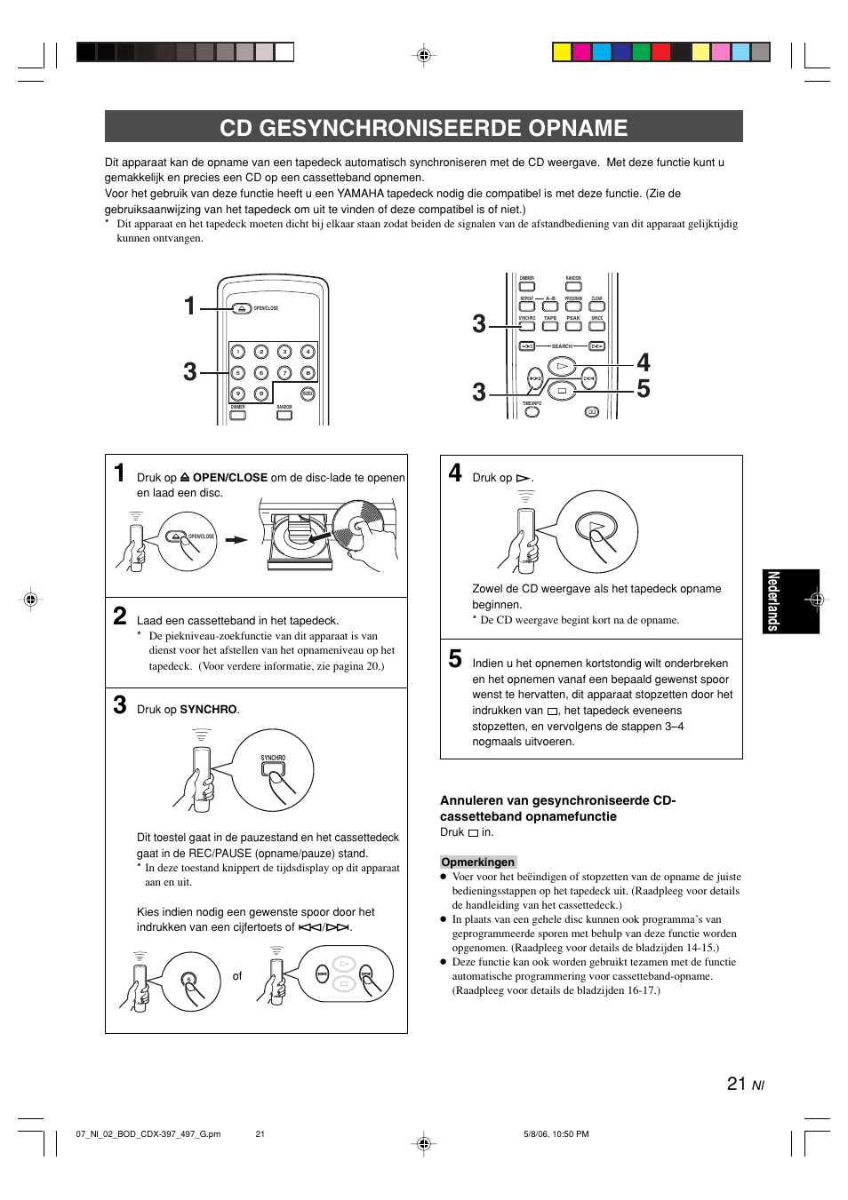 Cd gesynchroniseerde opname, English, Nederlands | Yamaha CDX-497 User Manual | Page 173 / 228