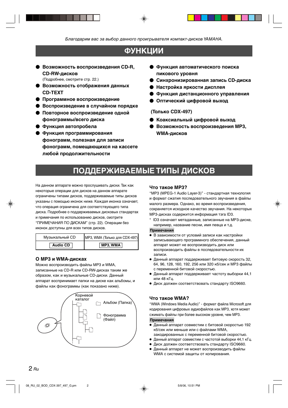 Функции, Поддерживаемые типы дисков | Yamaha CDX-497 User Manual | Page 179 / 228