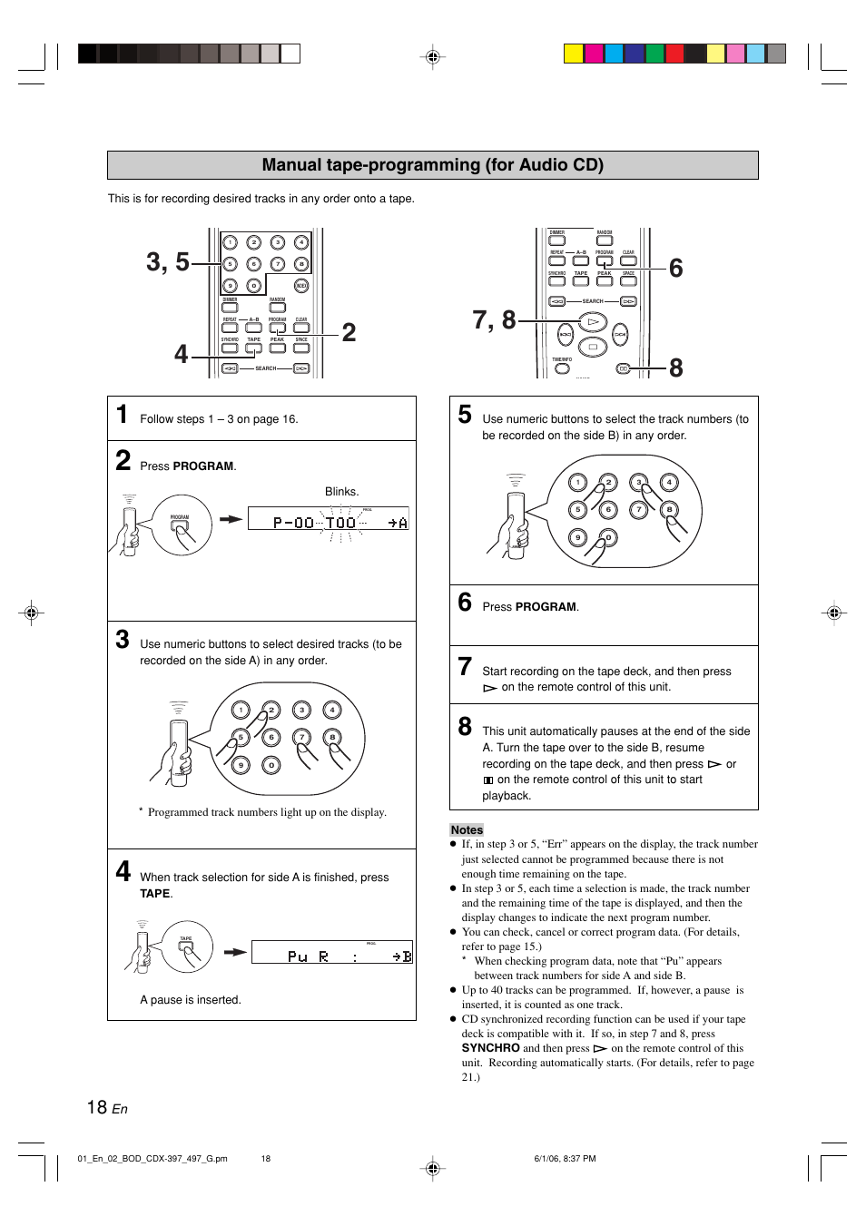 Manual tape-programming, Manual tape-programming (for audio cd) | Yamaha CDX-497 User Manual | Page 20 / 228