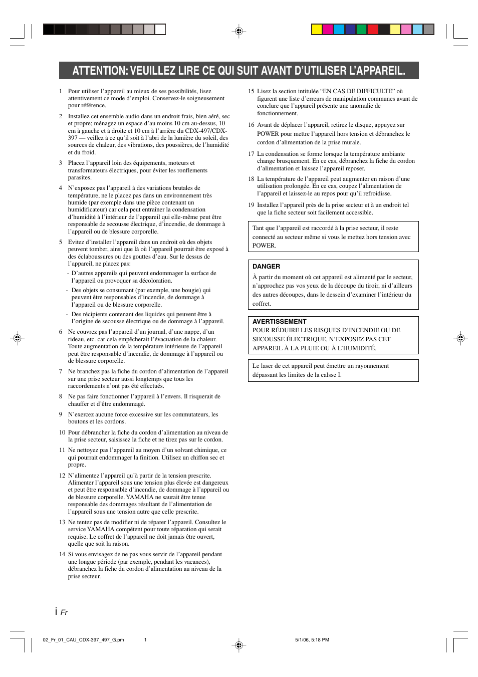 Français | Yamaha CDX-497 User Manual | Page 27 / 228
