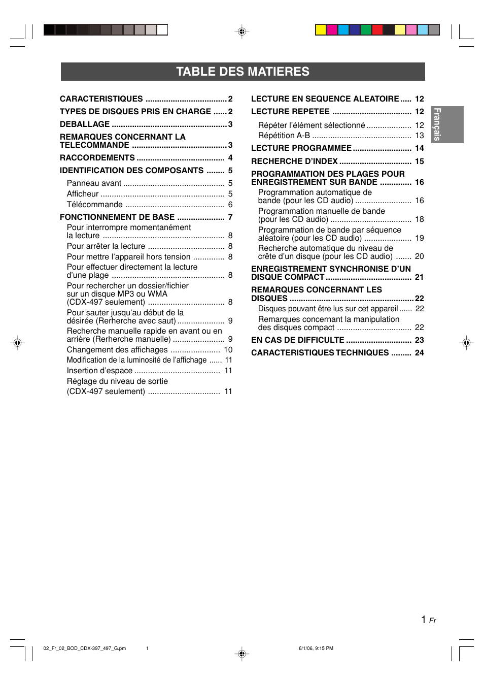 Table des matieres | Yamaha CDX-497 User Manual | Page 28 / 228