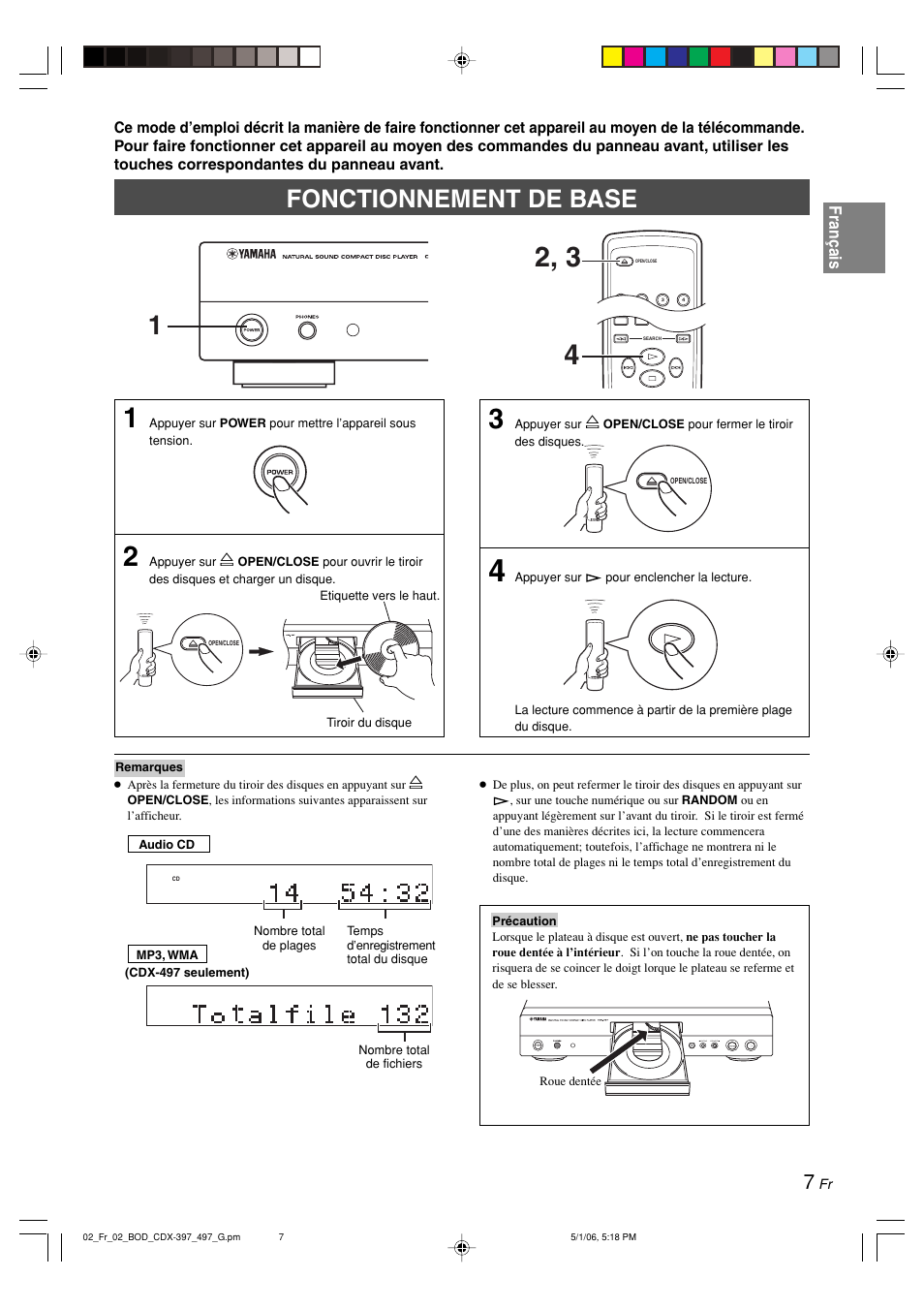 Fonctionnement de base, Français | Yamaha CDX-497 User Manual | Page 34 / 228