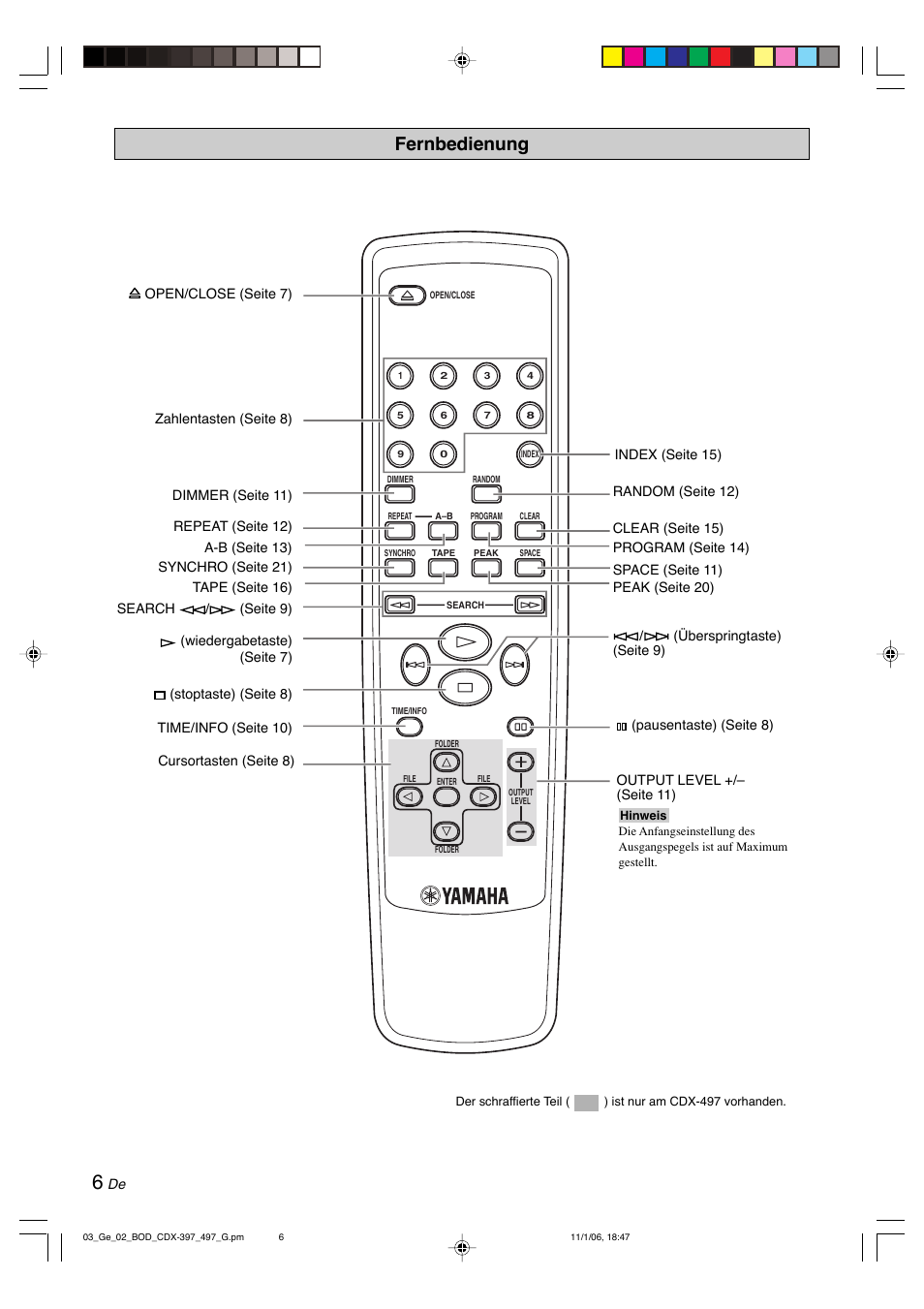 Fernbedienung | Yamaha CDX-497 User Manual | Page 58 / 228