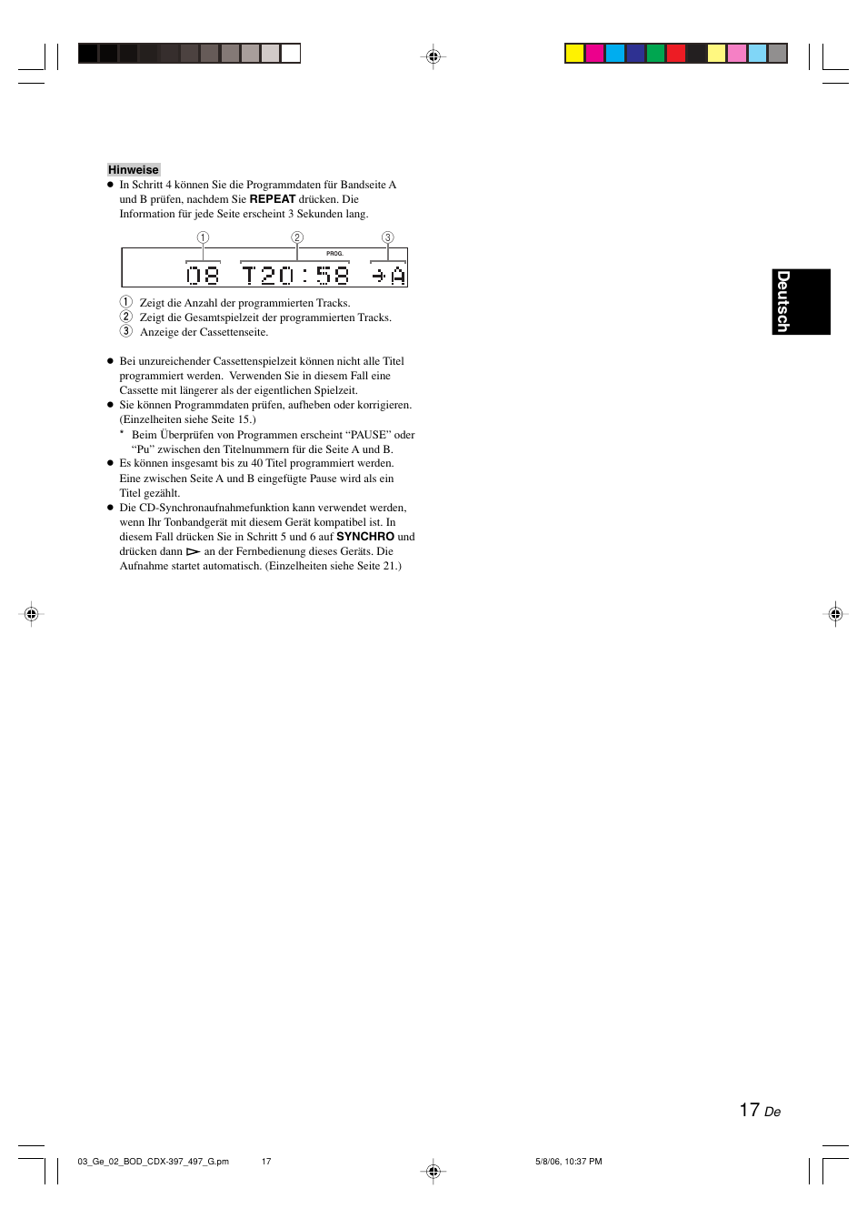 Deutsc h | Yamaha CDX-497 User Manual | Page 69 / 228