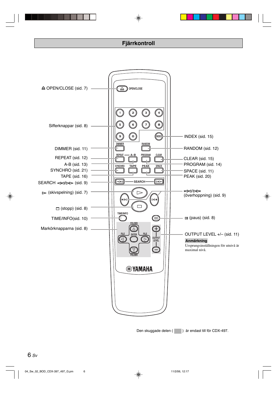 Fjärrkontroll | Yamaha CDX-497 User Manual | Page 83 / 228