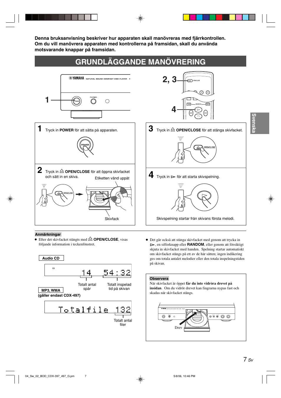 Grundläggande manövrering, Svenska | Yamaha CDX-497 User Manual | Page 84 / 228