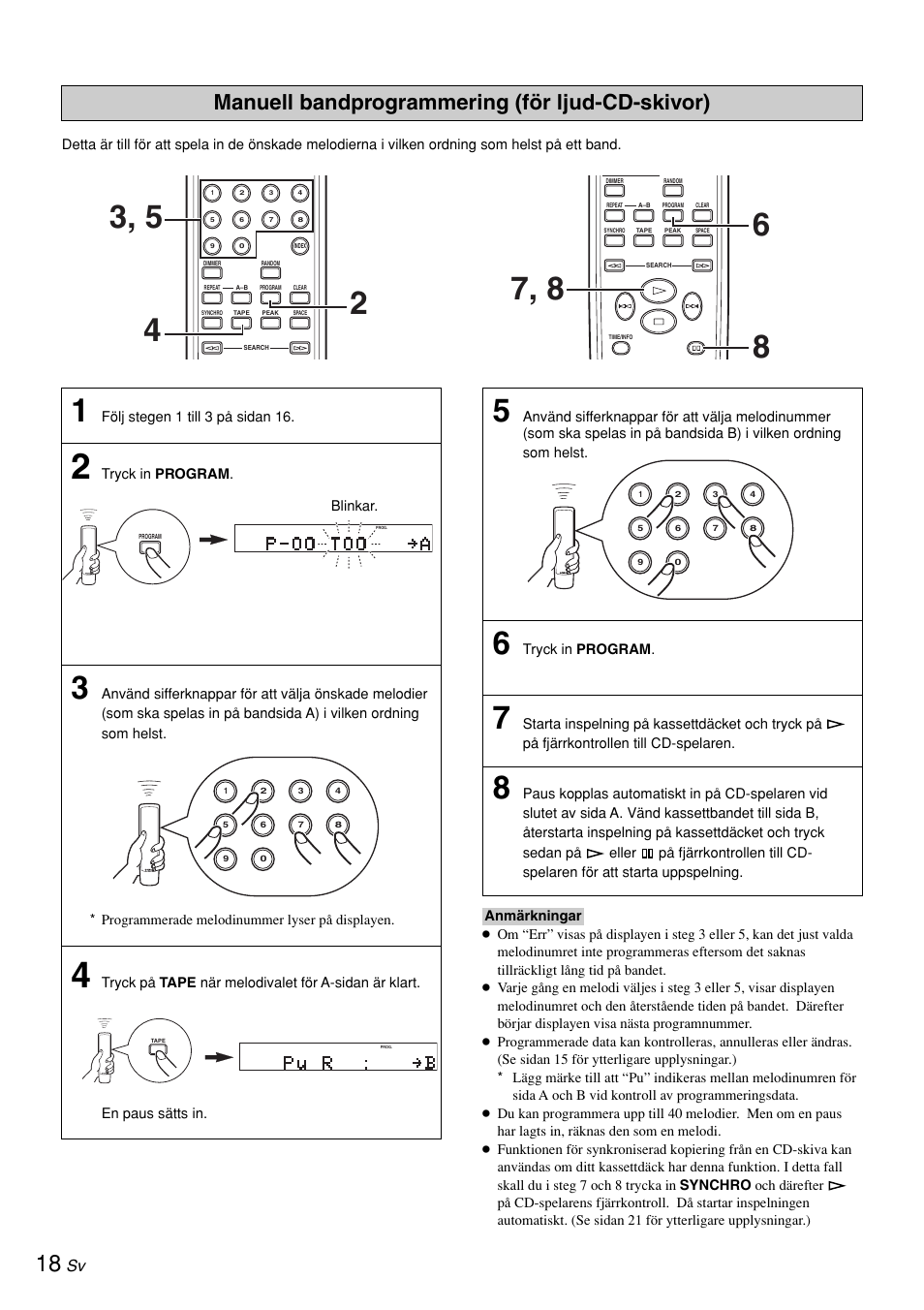 Manuell bandprogrammering, Manuell bandprogrammering (för ljud-cd-skivor) | Yamaha CDX-497 User Manual | Page 95 / 228