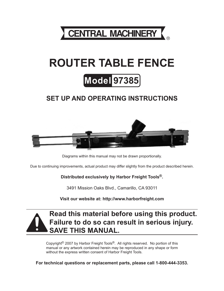 Harbor Freight Tools CENTRAL MACHINERY 97385 User Manual | 8 pages