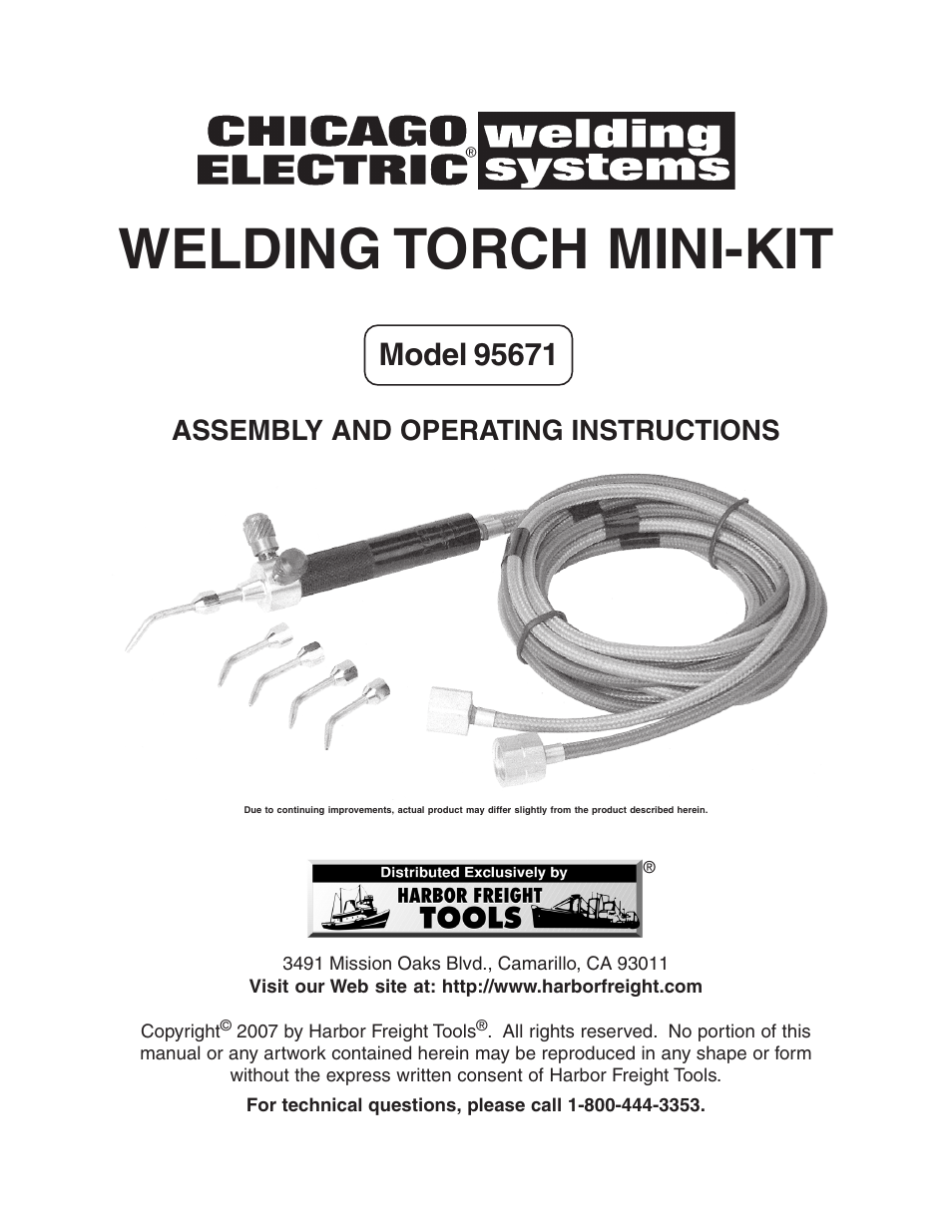 Harbor Freight Tools Chicago Electric Welding Torch Mini-Kit 95671 User Manual | 11 pages