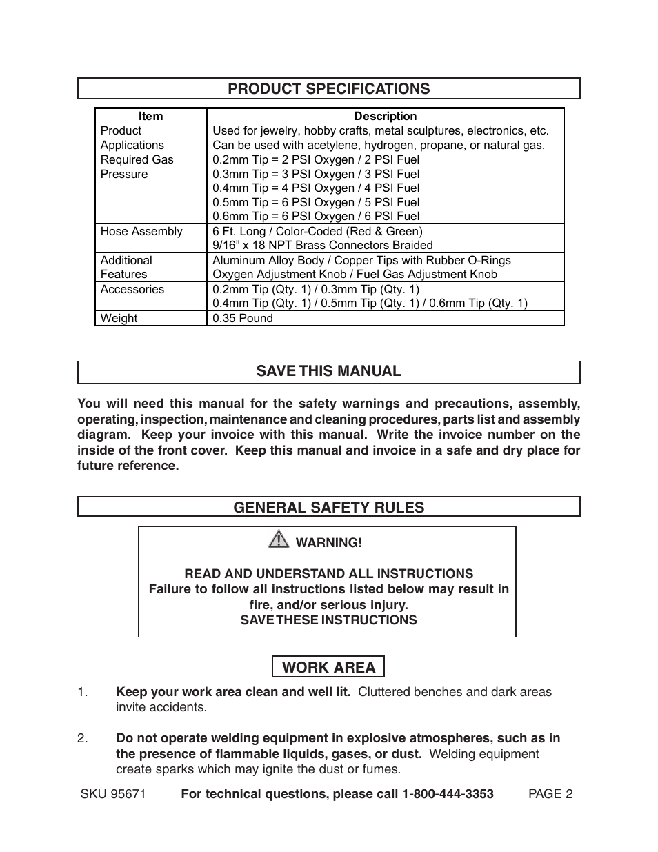 Harbor Freight Tools Chicago Electric Welding Torch Mini-Kit 95671 User Manual | Page 2 / 11