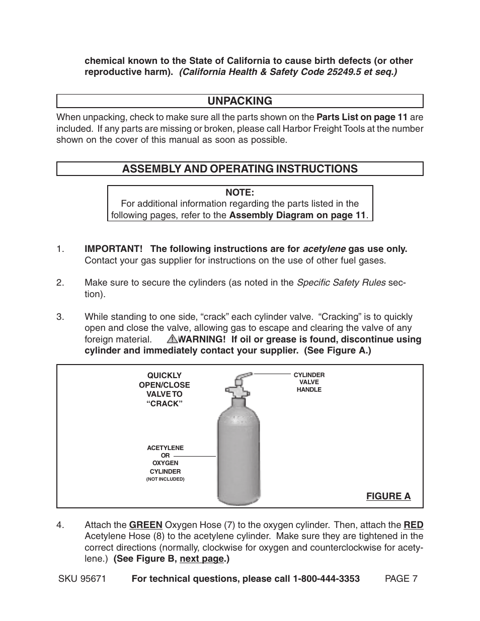 Unpacking assembly and operating instructions | Harbor Freight Tools Chicago Electric Welding Torch Mini-Kit 95671 User Manual | Page 7 / 11