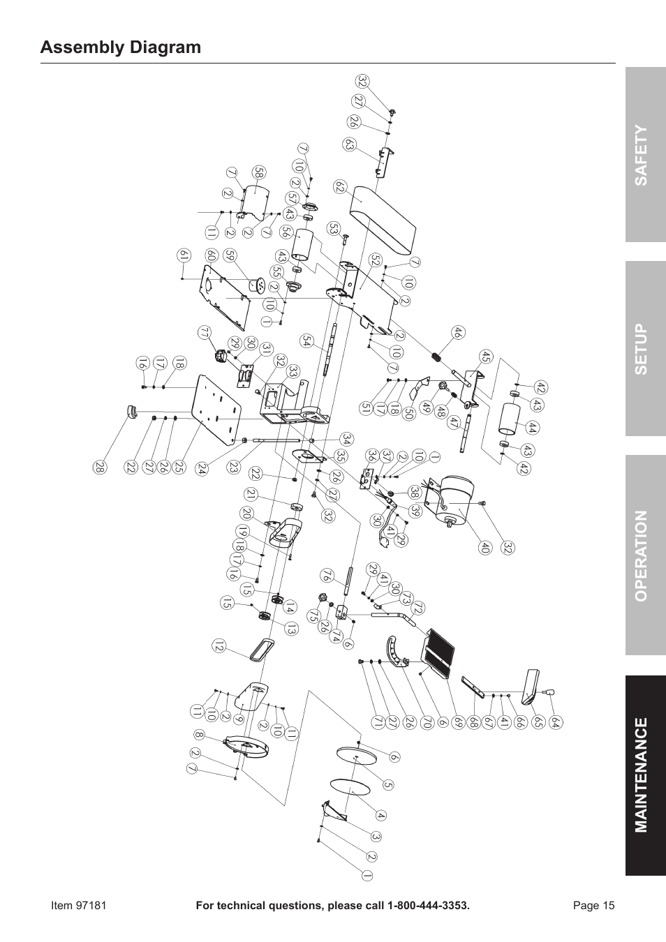 Assembly diagram | Harbor Freight Tools 97181 User Manual | Page 15 / 16