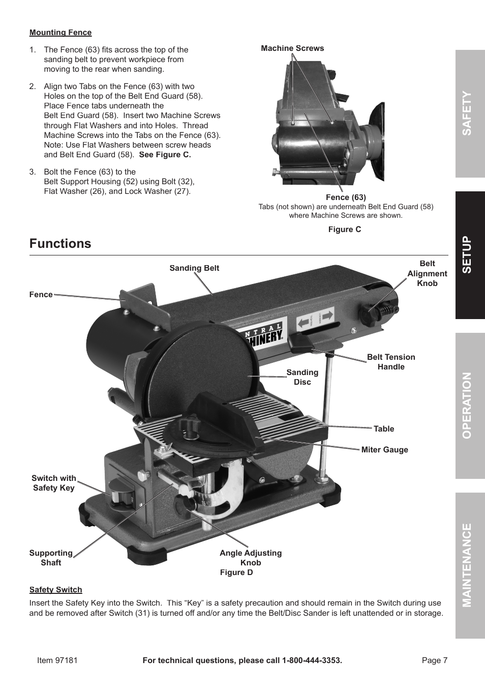 Functions, Safet y op era tion m aintenan c e setu p | Harbor Freight Tools 97181 User Manual | Page 7 / 16