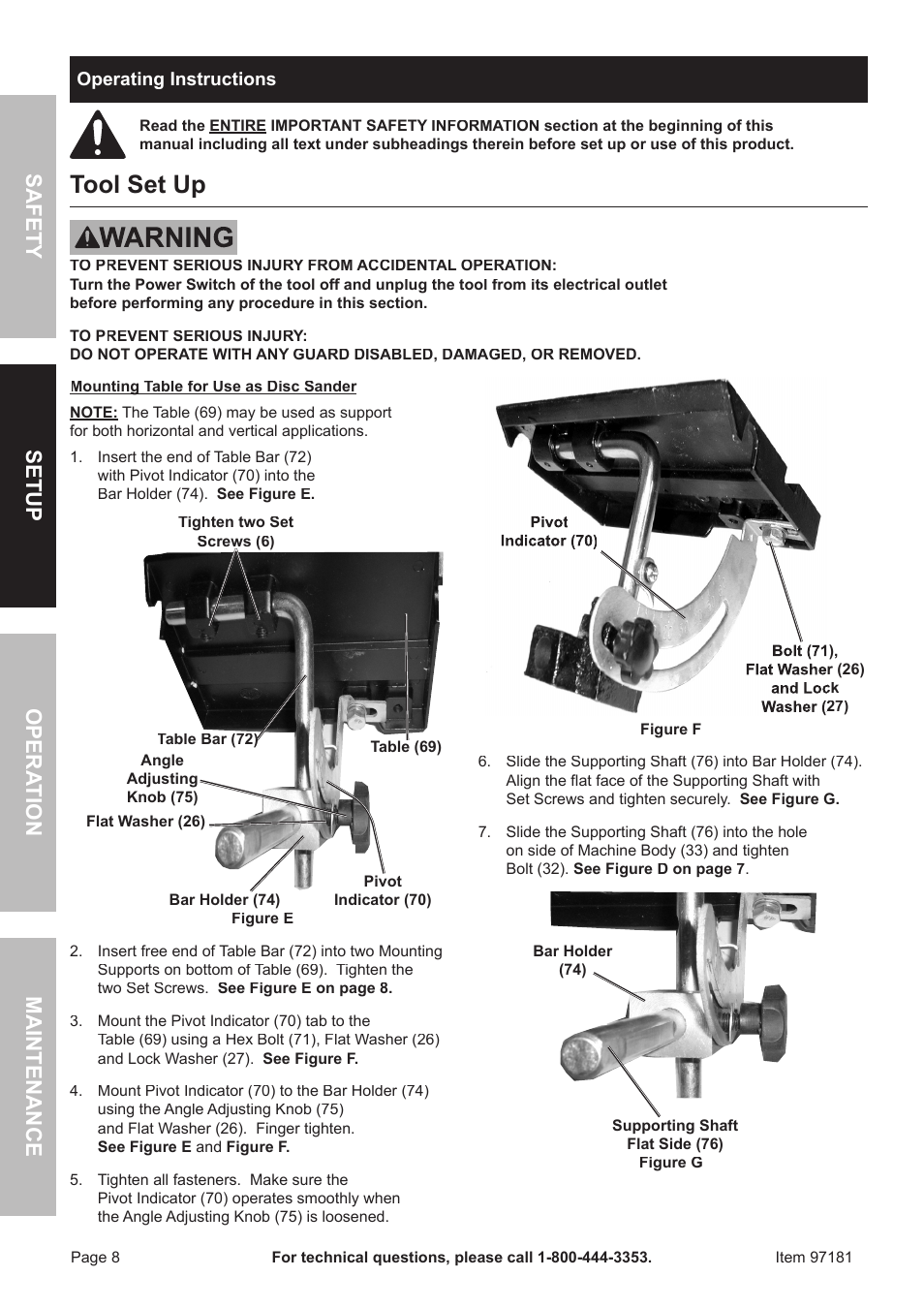 Tool set up, Safet y op era tion m aintenan c e setu p | Harbor Freight Tools 97181 User Manual | Page 8 / 16