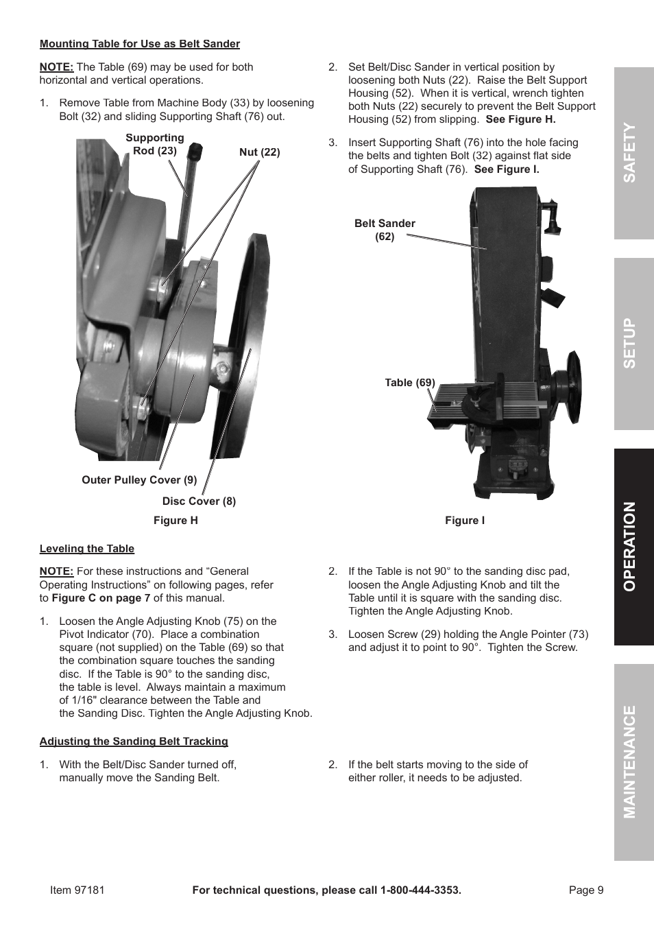 Safet y op era tion m aintenan c e setu p | Harbor Freight Tools 97181 User Manual | Page 9 / 16