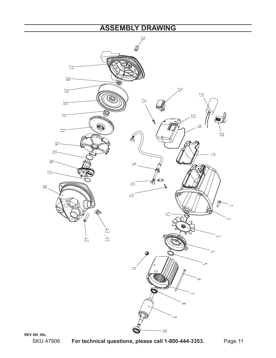 Assembly drawing | Harbor Freight Tools 47906 User Manual | Page 11 / 13