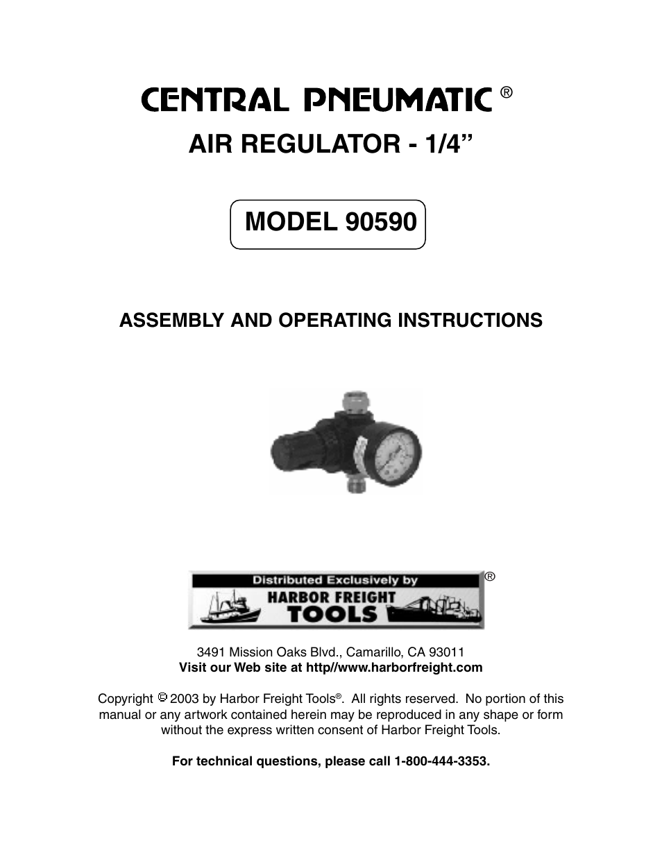 Harbor Freight Tools CENTRAL PNEUMATIC 90590 User Manual | 7 pages