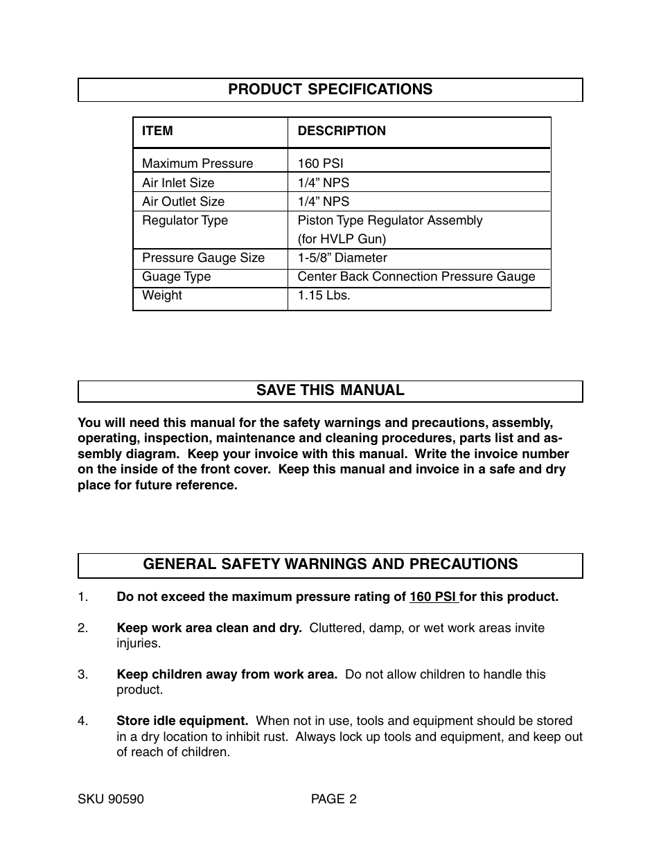 Harbor Freight Tools CENTRAL PNEUMATIC 90590 User Manual | Page 2 / 7