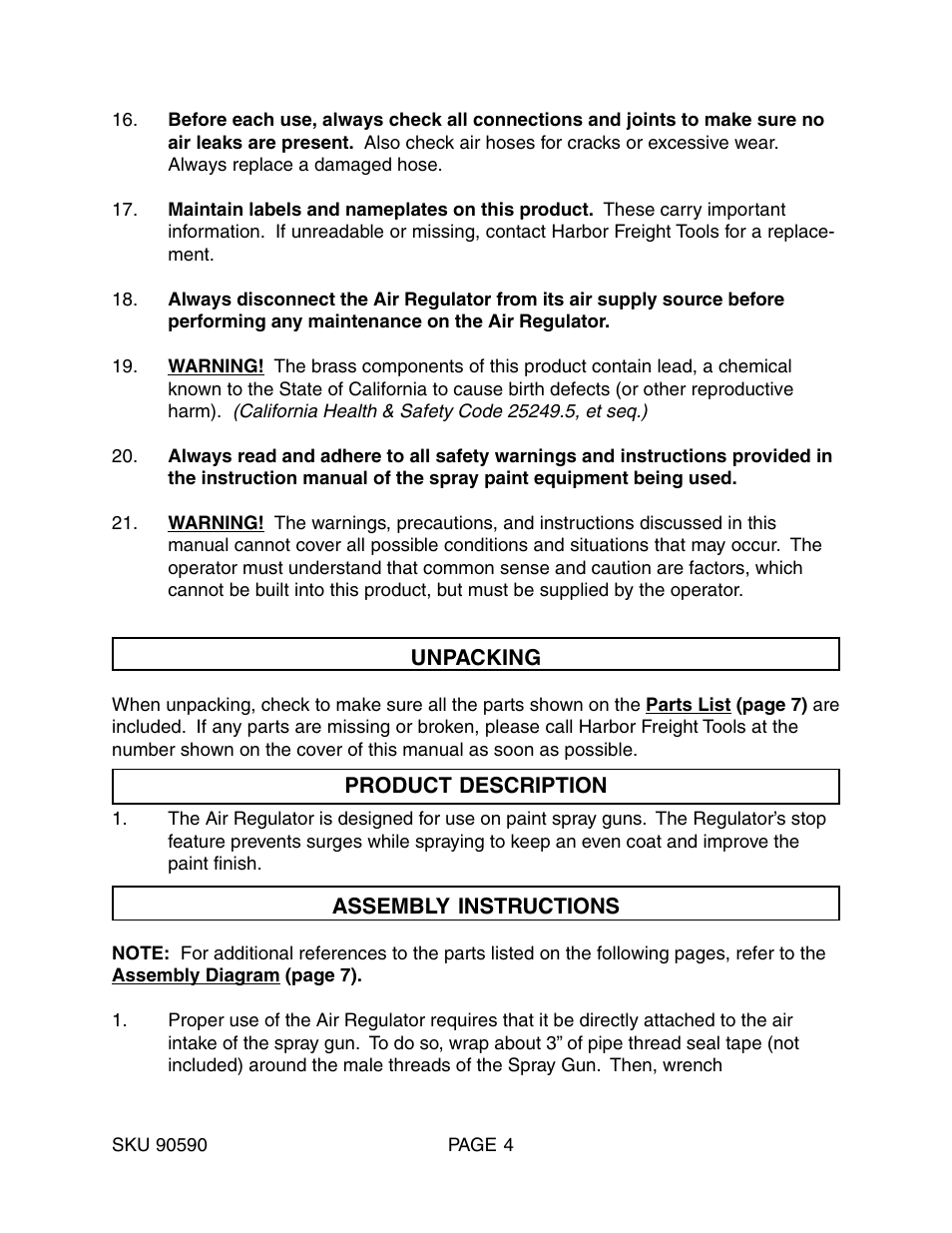 Harbor Freight Tools CENTRAL PNEUMATIC 90590 User Manual | Page 4 / 7