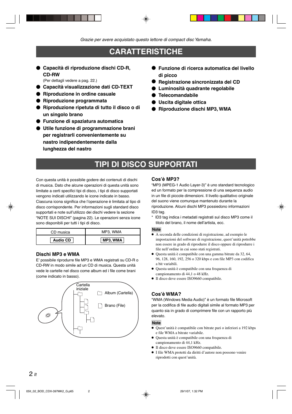 Caratteristiche, Tipi di disco supportati | Yamaha CDX-397MK2 User Manual | Page 104 / 228