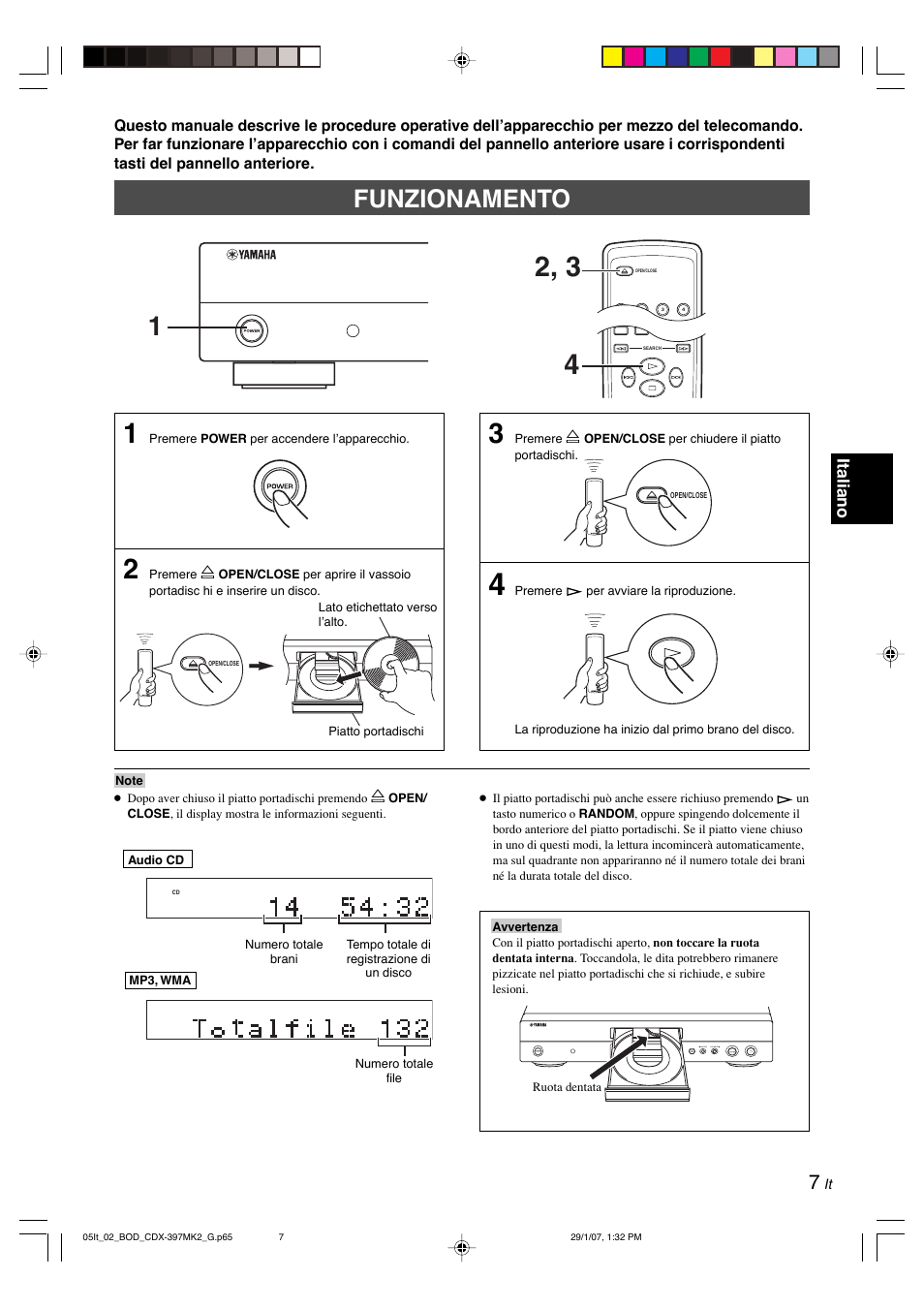 Funzionamento, Italiano | Yamaha CDX-397MK2 User Manual | Page 109 / 228