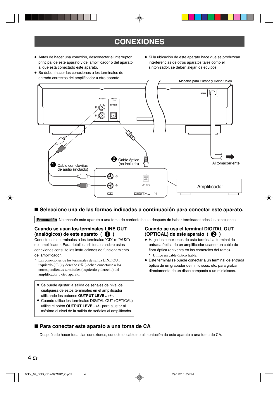 Conexiones, Para conectar este aparato a una toma de ca, Amplificador | Yamaha CDX-397MK2 User Manual | Page 131 / 228