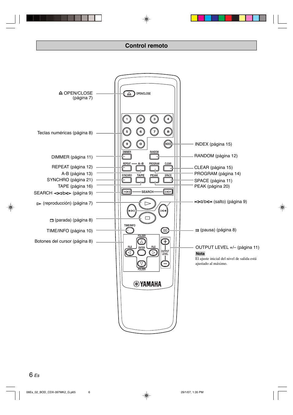 Control remoto | Yamaha CDX-397MK2 User Manual | Page 133 / 228