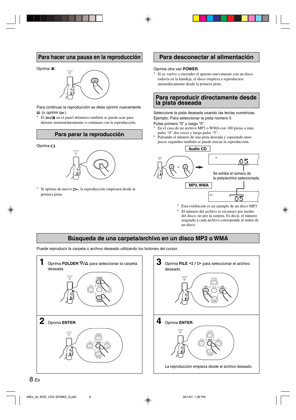 Para hacer una pausa en la reproducción, Para parar la reproducción, Para desconectar al alimentación | Yamaha CDX-397MK2 User Manual | Page 135 / 228