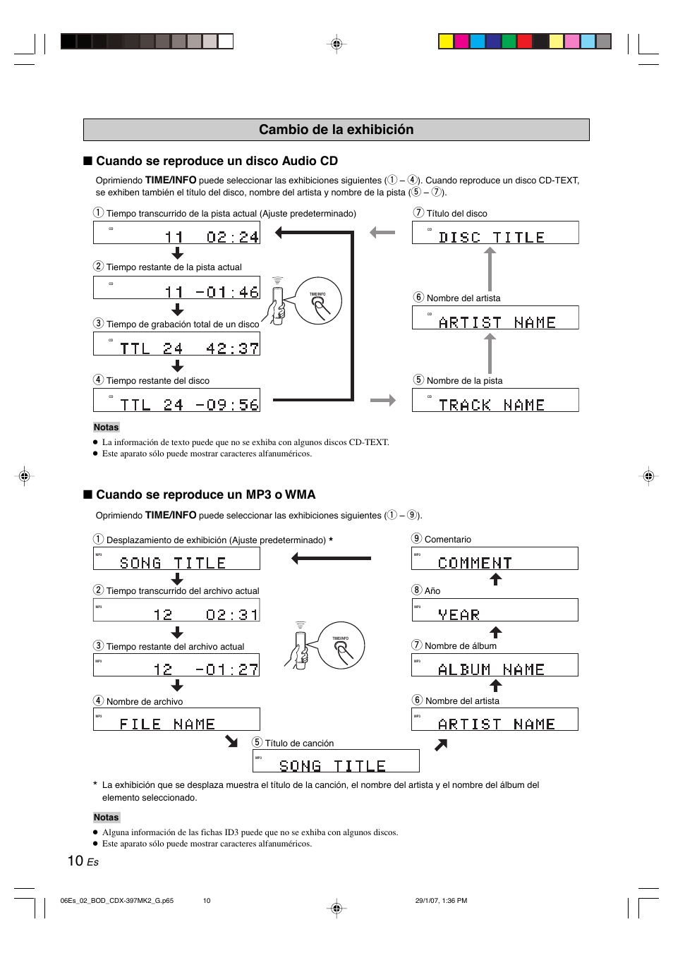 Cambio de la exhibición | Yamaha CDX-397MK2 User Manual | Page 137 / 228