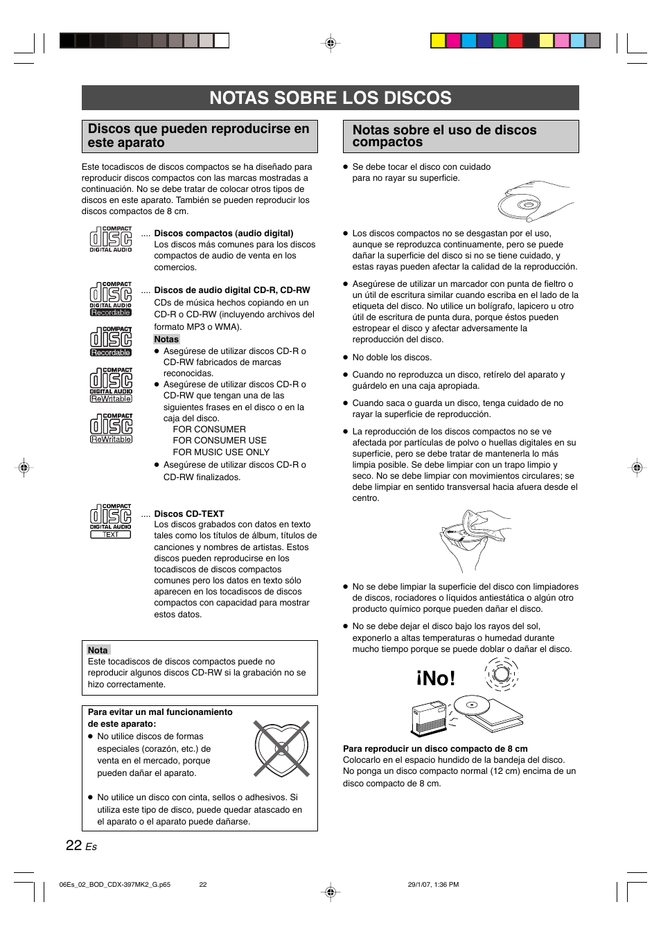 Notas sobre los discos, Discos que pueden reproducirse en este aparato, Notas sobre el uso de discos compactos | Yamaha CDX-397MK2 User Manual | Page 149 / 228