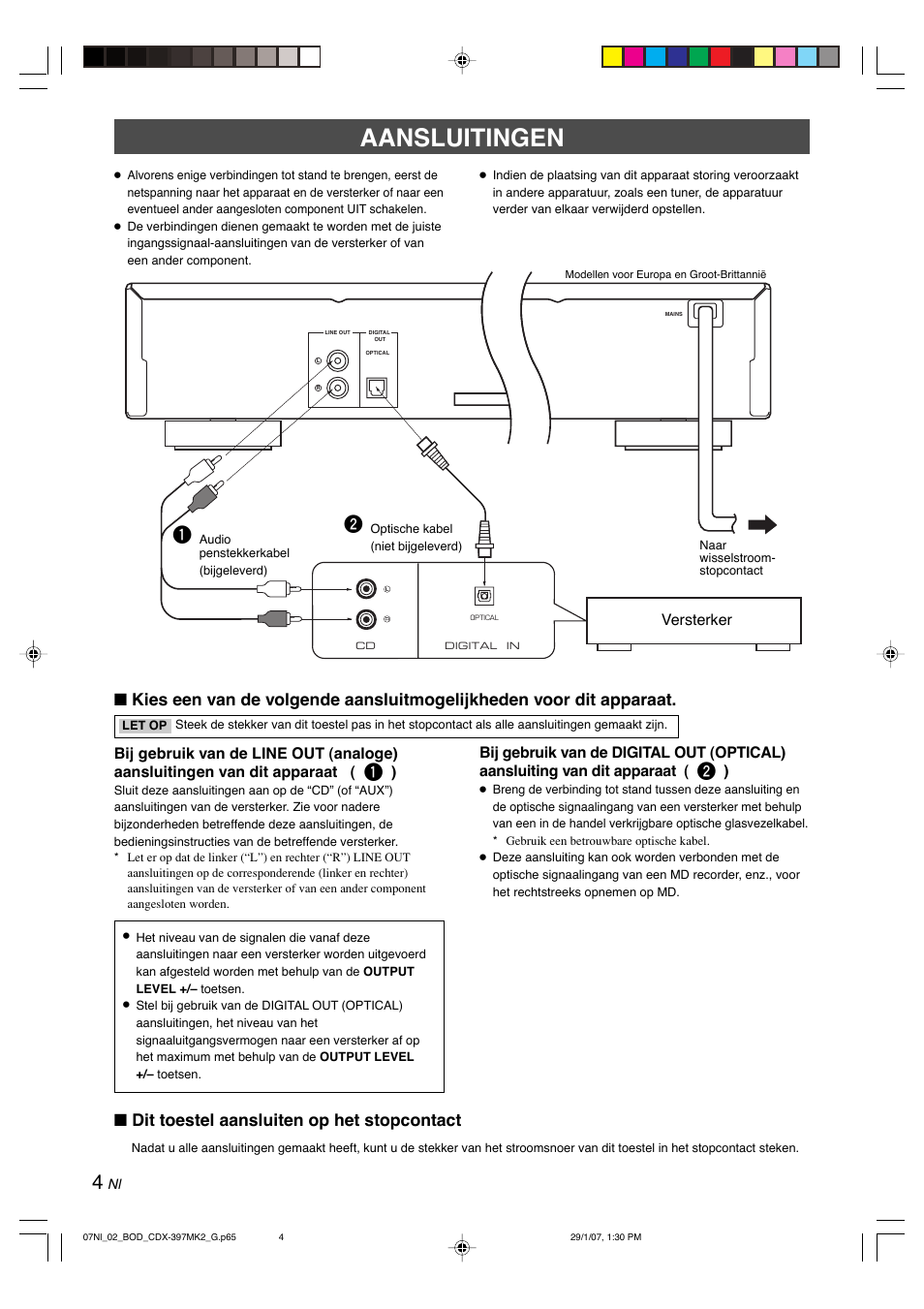 Aansluitingen, Dit toestel aansluiten op het stopcontact, Versterker | Yamaha CDX-397MK2 User Manual | Page 156 / 228