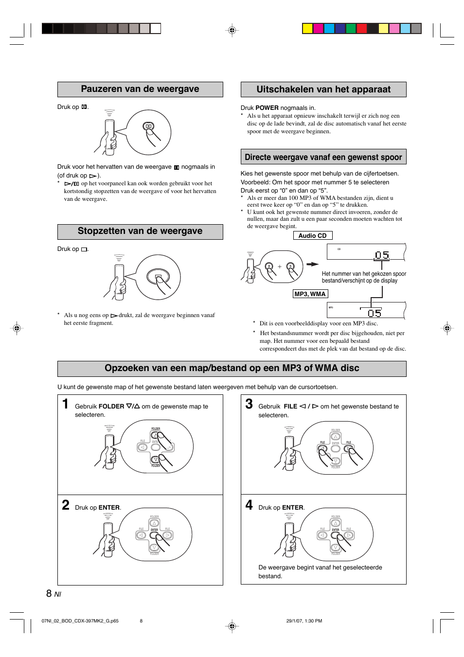 Pauzeren van de weergave, Stopzetten van de weergave, Uitschakelen van het apparaat | Directe weergave vanaf een gewenst spoor | Yamaha CDX-397MK2 User Manual | Page 160 / 228