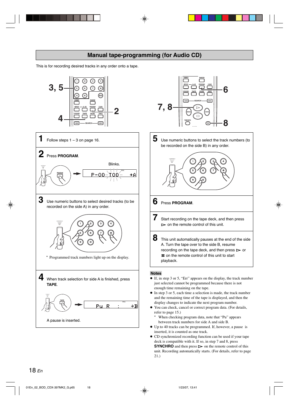 Manual tape-programming (for audio cd) | Yamaha CDX-397MK2 User Manual | Page 20 / 228