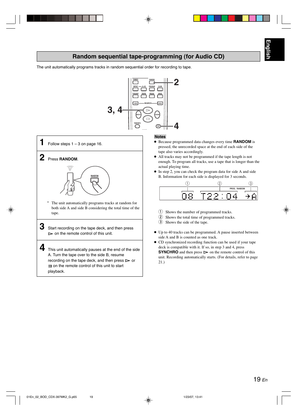 Random sequential tape-programming (for audio cd), English | Yamaha CDX-397MK2 User Manual | Page 21 / 228