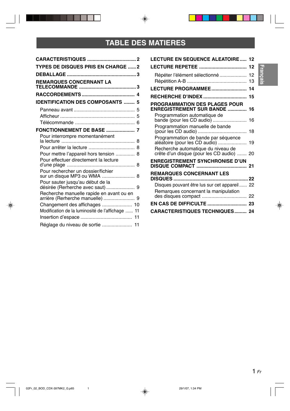 Table des matieres | Yamaha CDX-397MK2 User Manual | Page 28 / 228