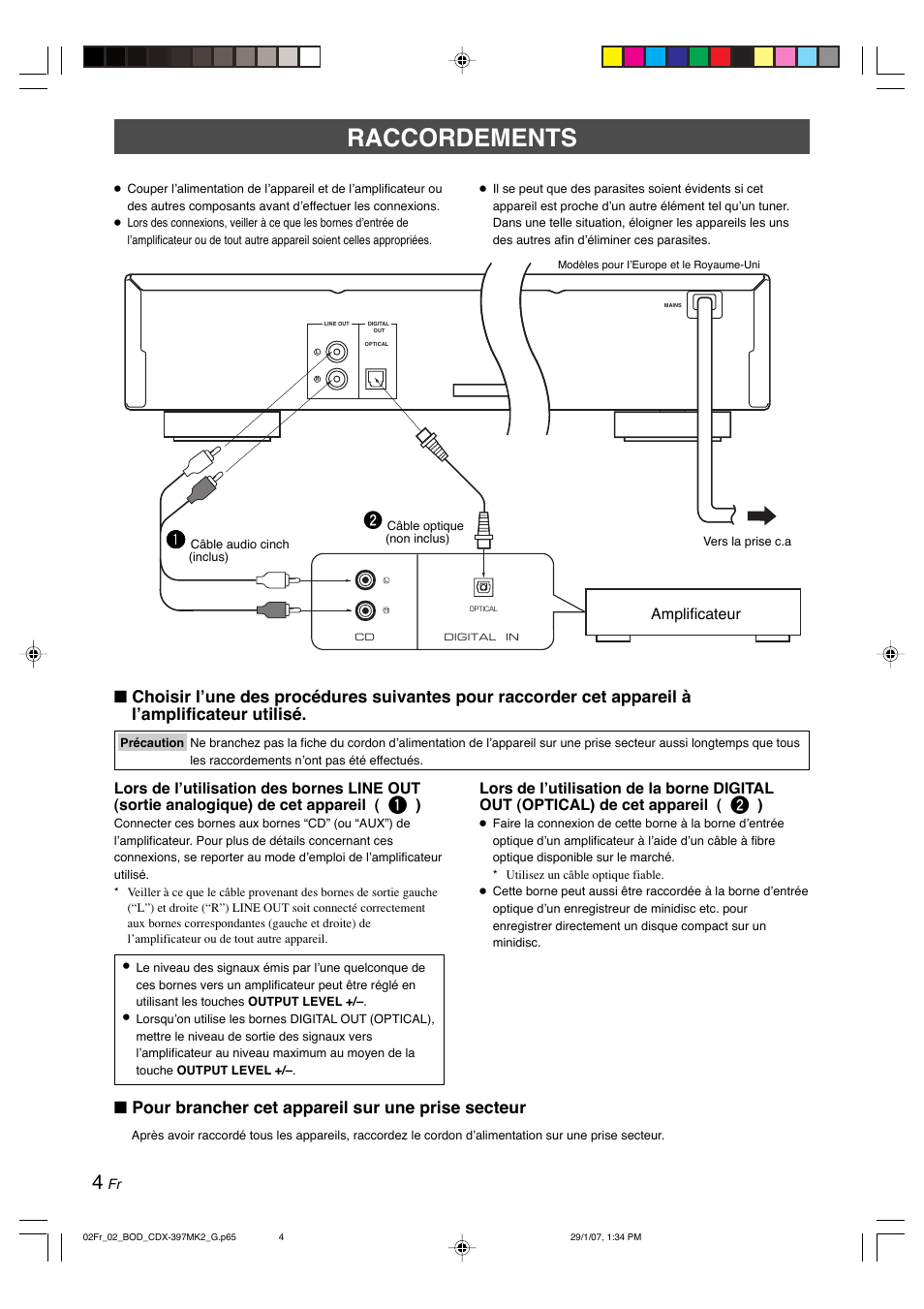 Raccordements, Pour brancher cet appareil sur une prise secteur | Yamaha CDX-397MK2 User Manual | Page 31 / 228