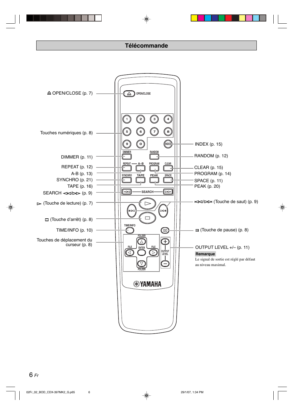 Télécommande | Yamaha CDX-397MK2 User Manual | Page 33 / 228