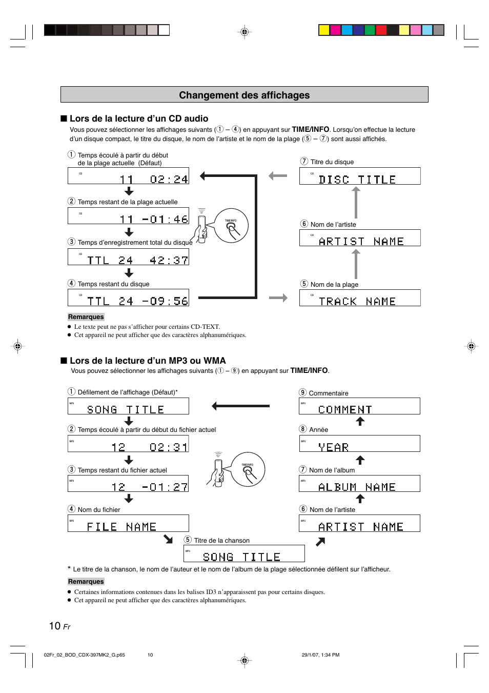 Changement des affichages | Yamaha CDX-397MK2 User Manual | Page 37 / 228