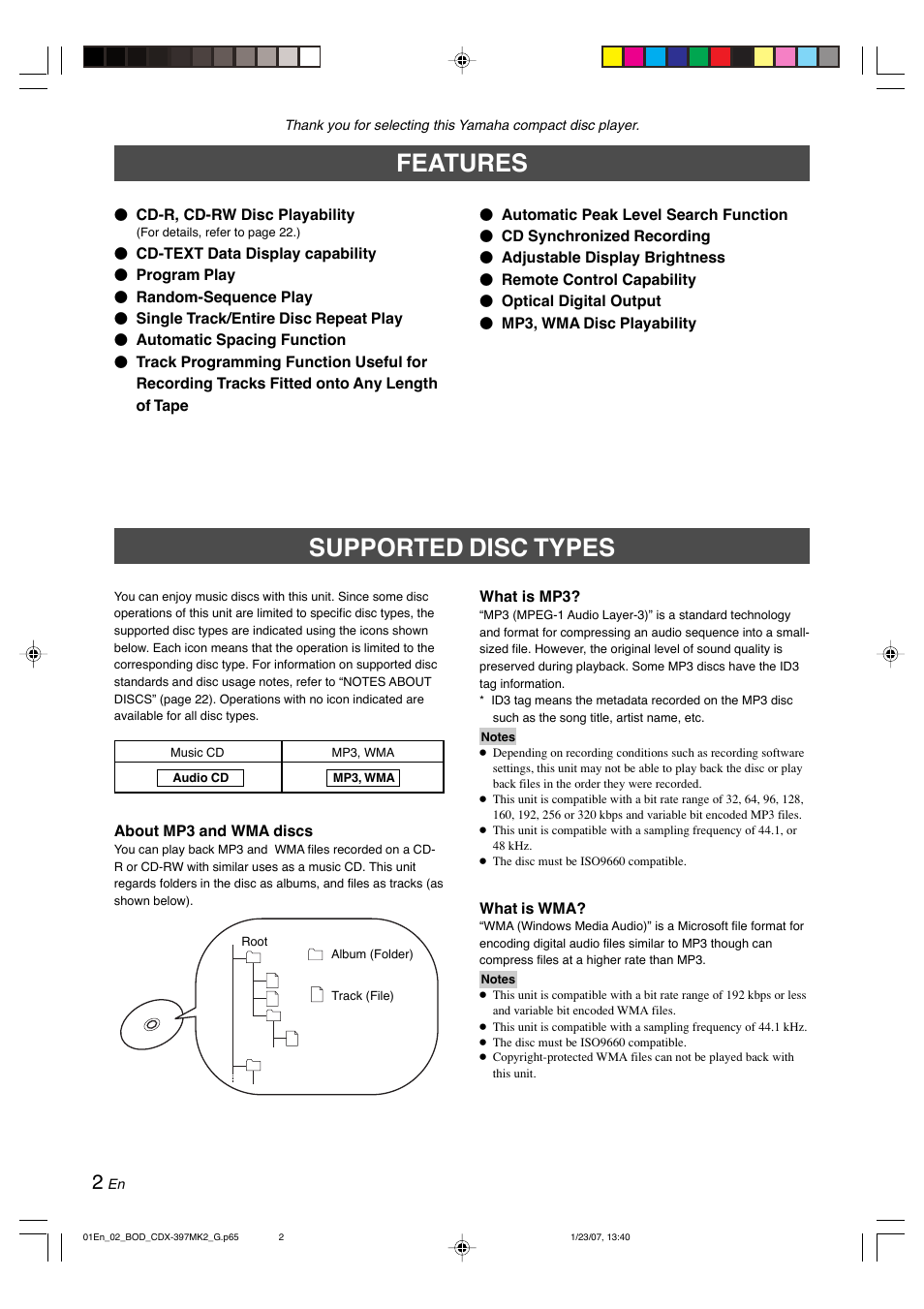 Features, Supported disc types | Yamaha CDX-397MK2 User Manual | Page 4 / 228