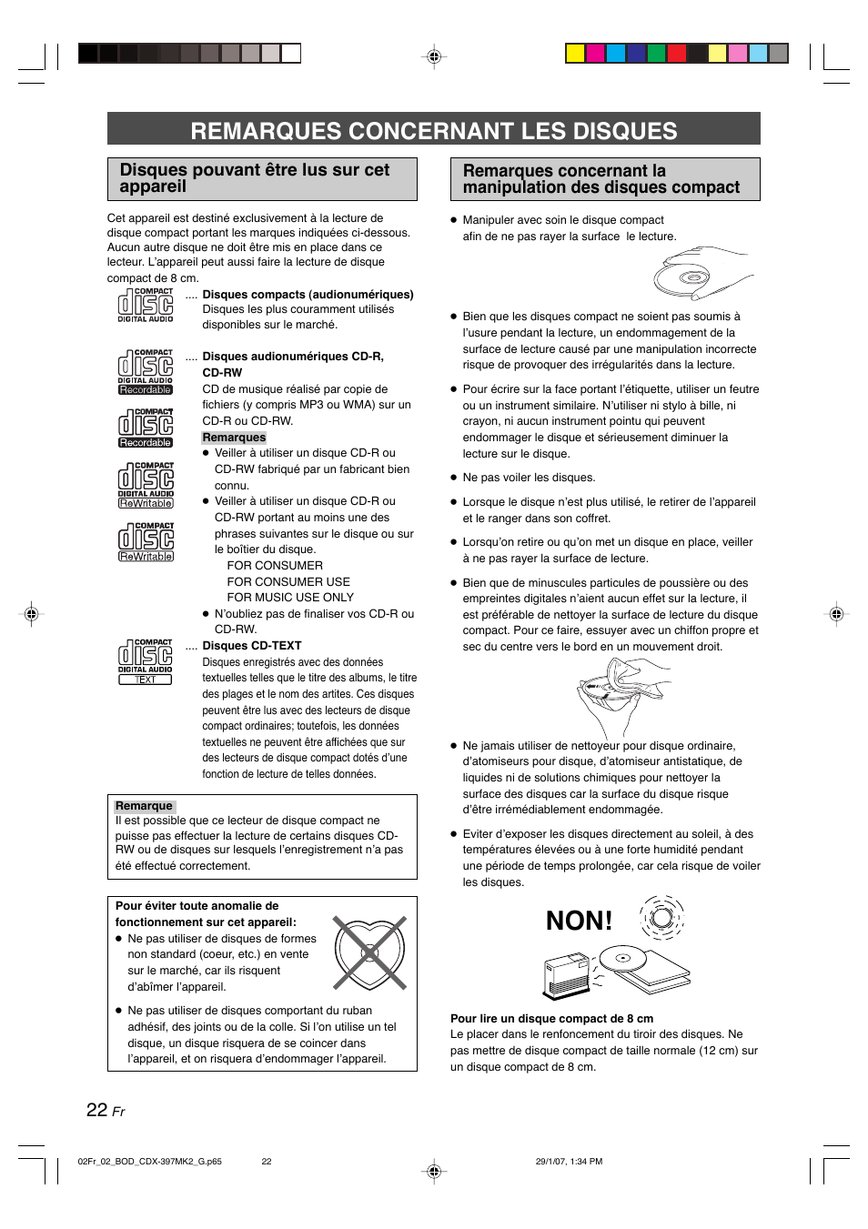 Remarques concernant les disques, Disques pouvant être lus sur cet appareil | Yamaha CDX-397MK2 User Manual | Page 49 / 228