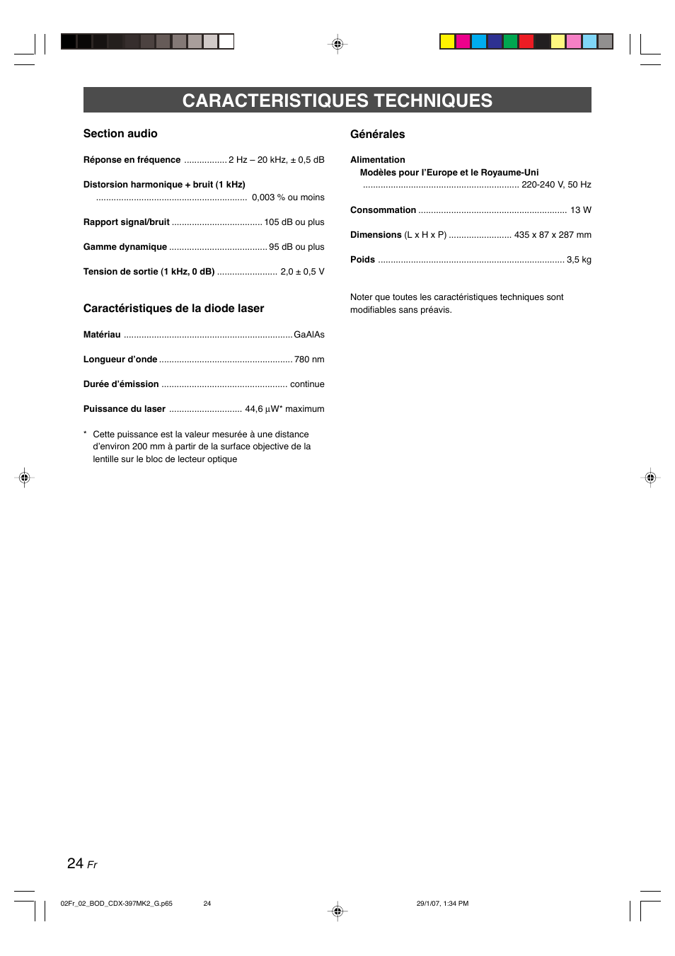 Caracteristiques techniques | Yamaha CDX-397MK2 User Manual | Page 51 / 228