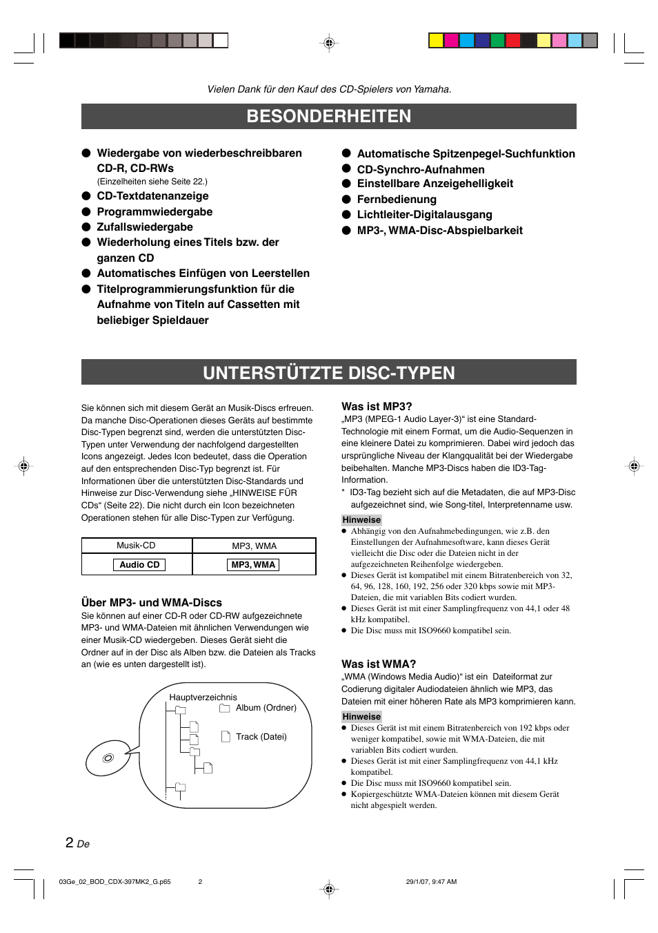 Besonderheiten, Unterstützte disc-typen | Yamaha CDX-397MK2 User Manual | Page 54 / 228