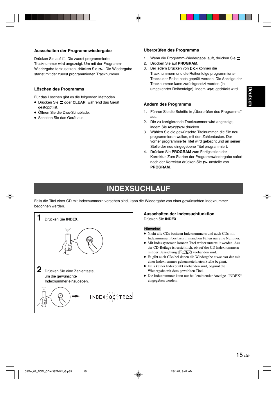 Indexsuchlauf, Deutsc h | Yamaha CDX-397MK2 User Manual | Page 67 / 228