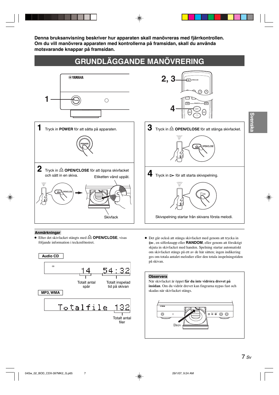 Grundläggande manövrering, Svenska | Yamaha CDX-397MK2 User Manual | Page 84 / 228