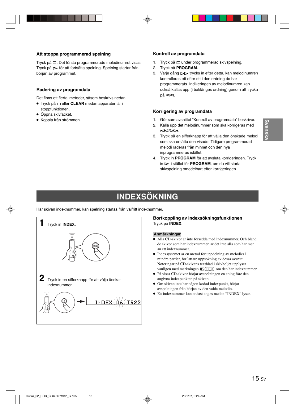 Indexsökning, Svenska | Yamaha CDX-397MK2 User Manual | Page 92 / 228