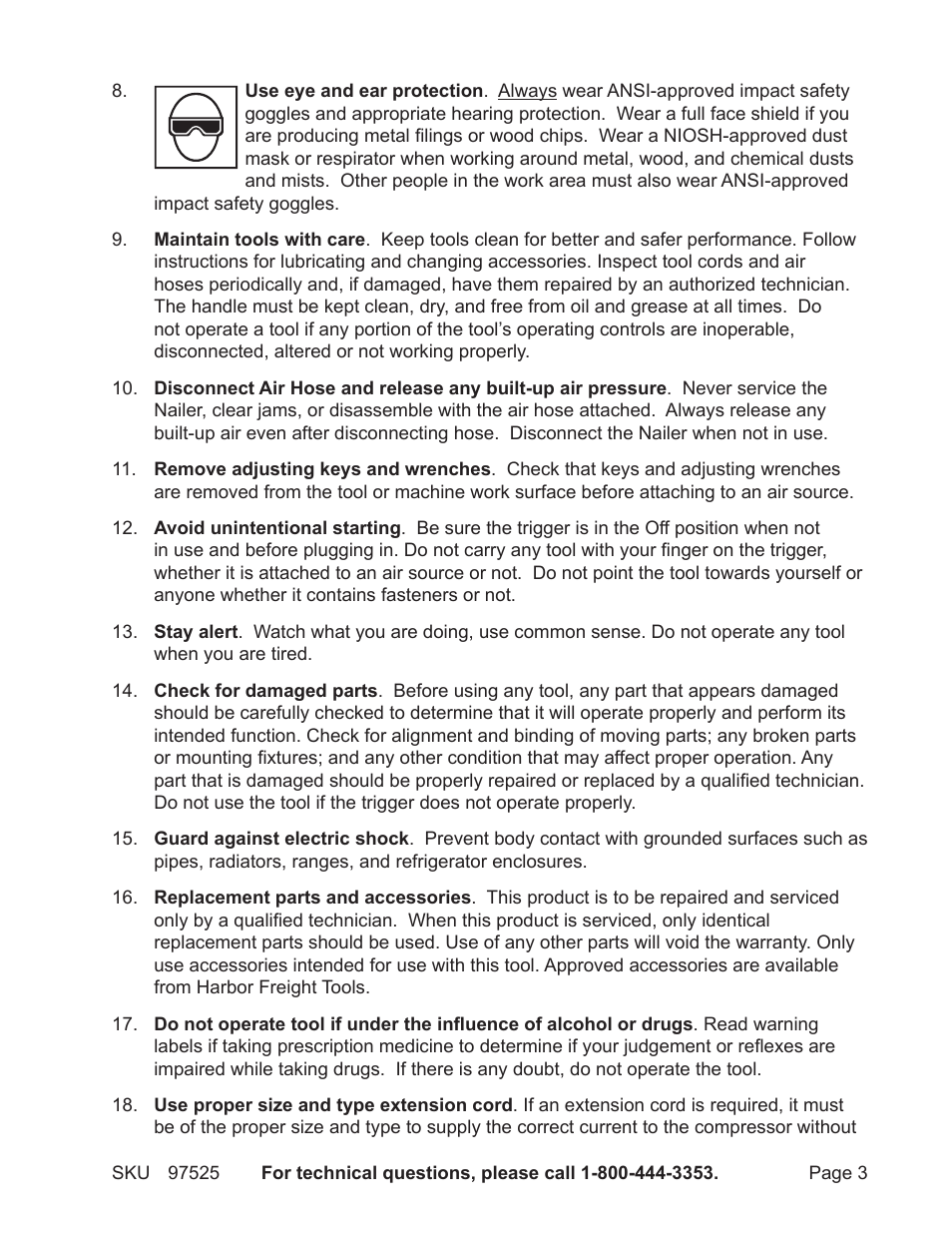 Harbor Freight Tools Central Pneumatic AIr Nailer/Stapler 2-in-1 Kit 97525 User Manual | Page 3 / 11