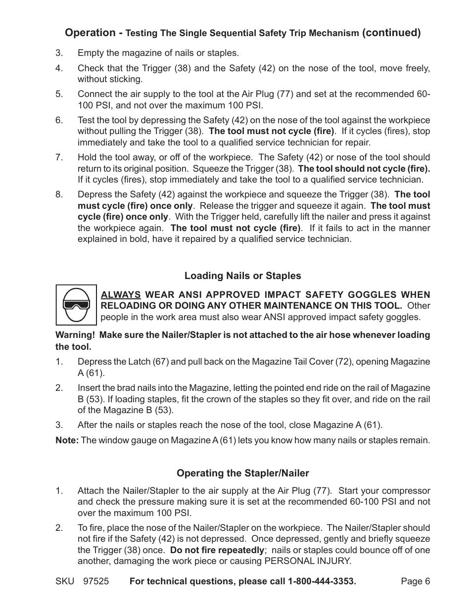 Harbor Freight Tools Central Pneumatic AIr Nailer/Stapler 2-in-1 Kit 97525 User Manual | Page 6 / 11