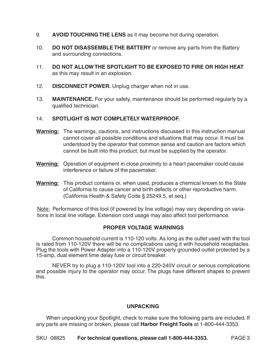 Harbor Freight Tools 08825 User Manual | Page 3 / 6